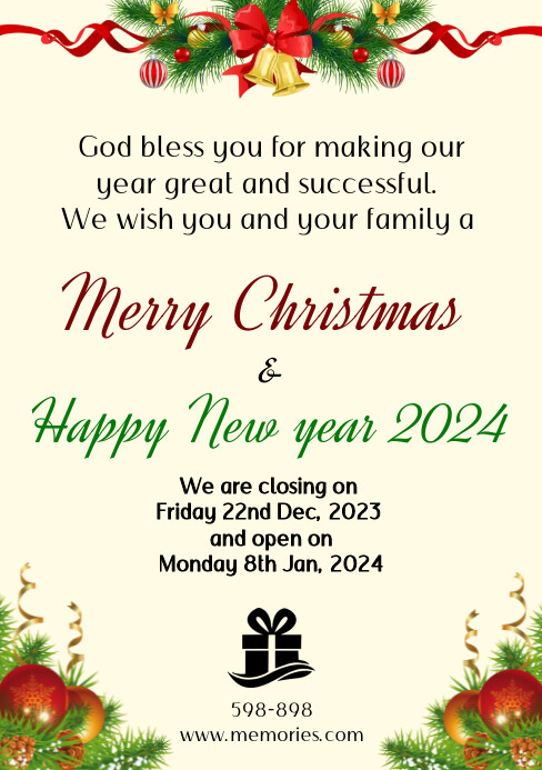 MERRY CHRISTMAS & HAPPY NEW YEAR 2024 FLYER A5 template