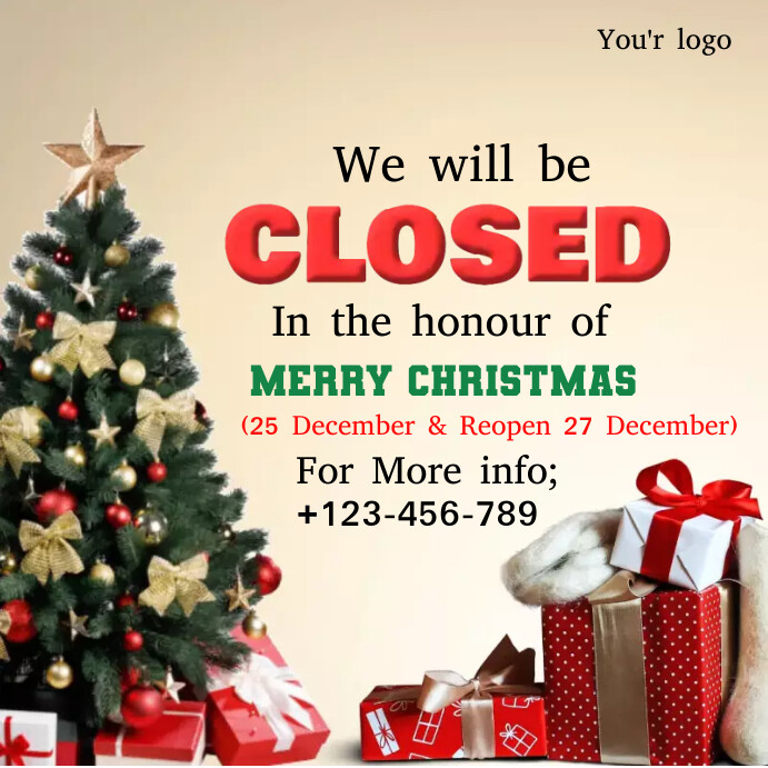 Merry christmas business closed announcement Template PosterMyWall