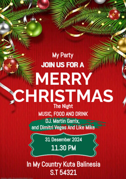 Red Christmas Party A4 Template | PosterMyWall