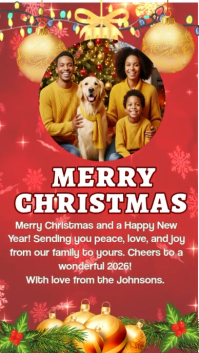 Merry Christmas Family Photo Card Template | Festive Holiday Greeting Poster for Christmas & New Yea Digital Display (9:16)