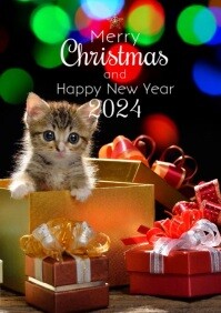 Merry Christmas Kitten Cat Santa Hat Card Template Postermywall