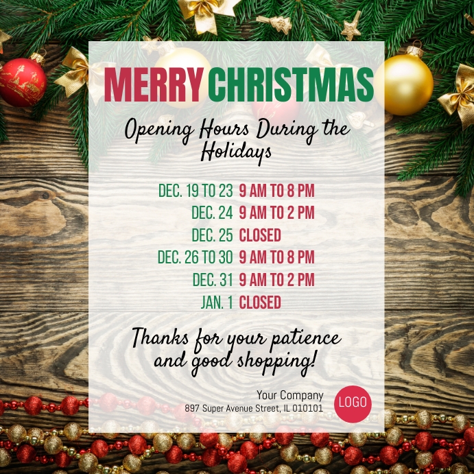 Merry Christmas opening hours sign Instagram-Beitrag template