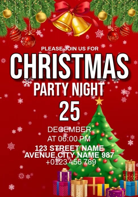 Red Christmas Party Night A4 Template | PosterMyWall