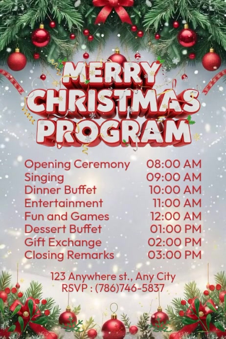 Merry Christmas Party Schedule Template | PosterMyWall