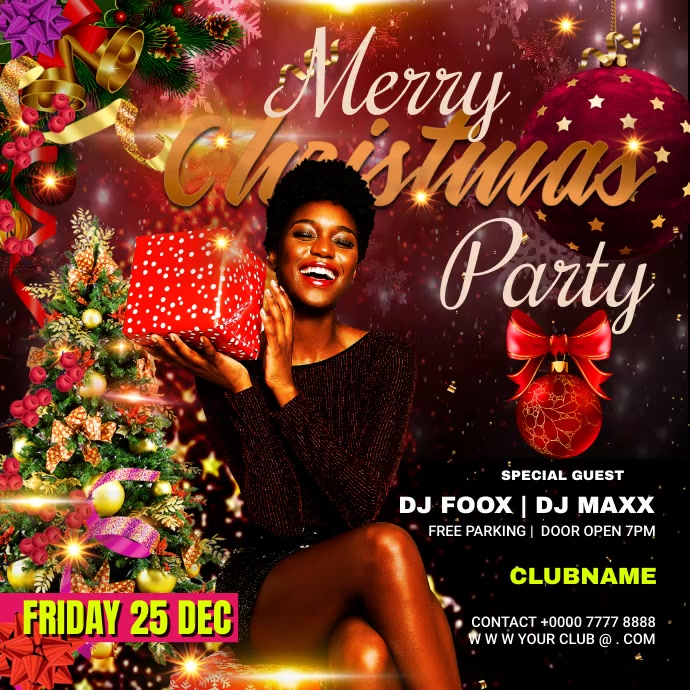 merry christmas party video flyer Quadrado (1:1) template