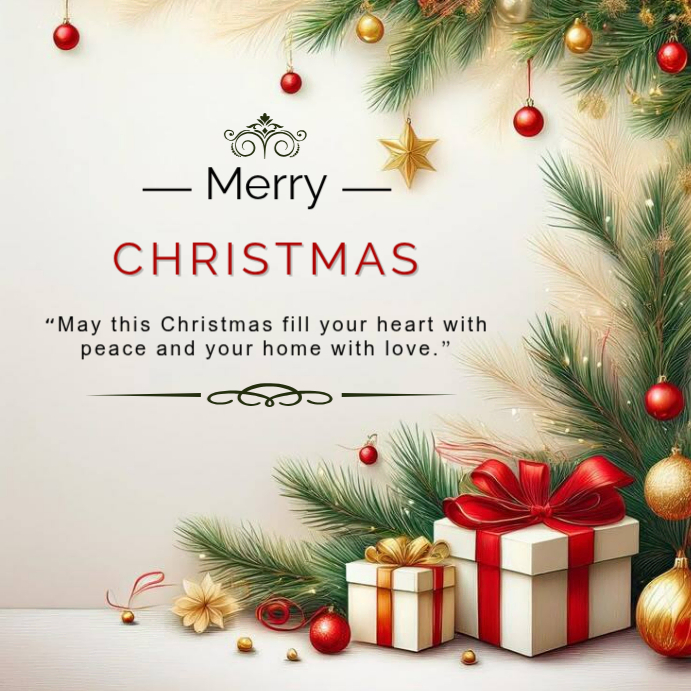 Plantilla de Merry Christmas Pastel Greeting Card with Gifts and Pine ...