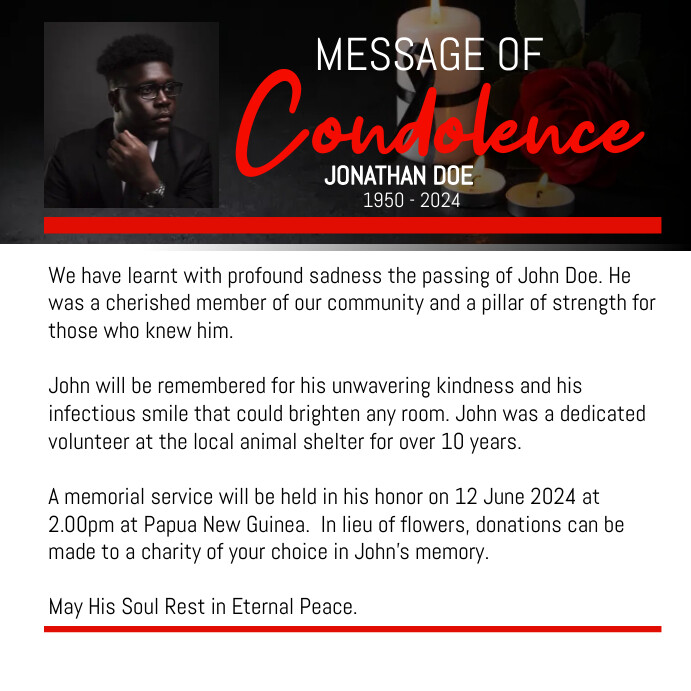Condolatory Message of Condolence Template | PosterMyWall