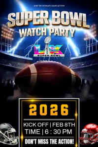 Metallic energetic 2026 Super Bowl 60 Poster invitation design template
