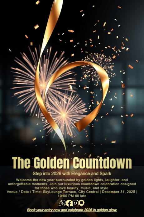 Metallic Ribbon Countdown — Elegant New Year Poster Template | PosterMyWall