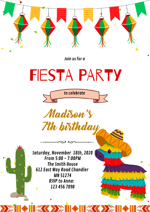 Plantilla De Invitacion De Cumpleanos Fiesta Mexicana Pinata Postermywall