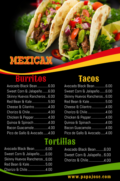 Mexican Food Menu Template Postermywall