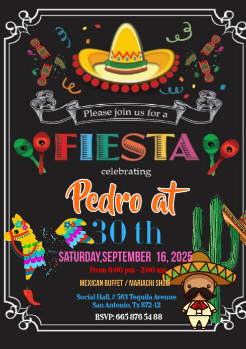 Mexican party celebration temple flayer editablet celebration A4 template