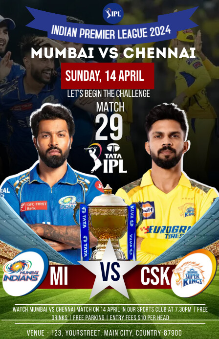 MI vs CSK ipl match Poster Template | PosterMyWall