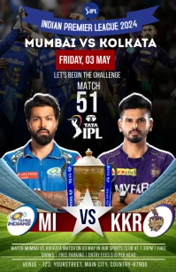 Mi vs kkr pl match Poster Template Tabloid