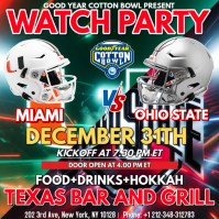 Miami Vs Ohio State In The Cotton Bowl | Hurricanes Vs Buckeyes In Cfp Quarterfinals Watch Party Instagram Post template