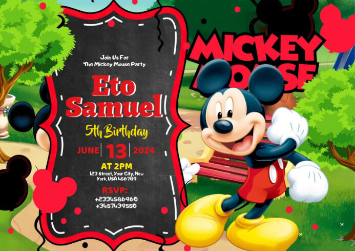 Mickey Mouse Birthday Invitation Banner Template | PosterMyWall mickey-mouse-birthday-invitation-banner-template-postermywall