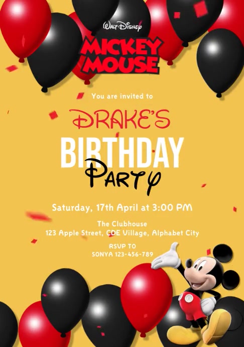Mickey Mouse Birthday Invitation Template | PosterMyWall