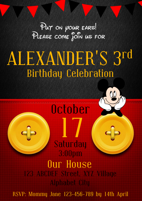 Modele Mickey Mouse Anniversaire Invitation Postermywall Modele Mickey Mouse Anniversaire Invitation Postermywall