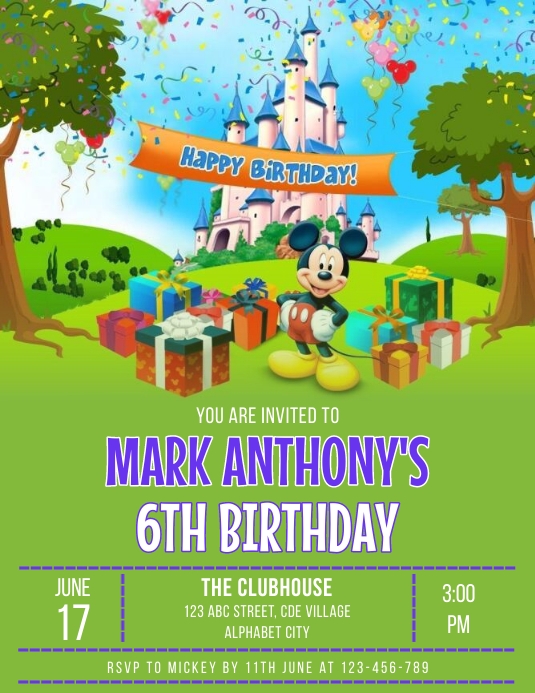 Mickey Mouse Birthday Invitation Flyer Template | PosterMyWall