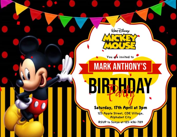 Mickey Mouse Birthday Party Invitation Template | PosterMyWall