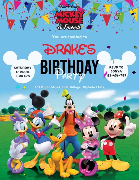 Mickey Mouse Birthday Party Invitation Template PosterMyWall