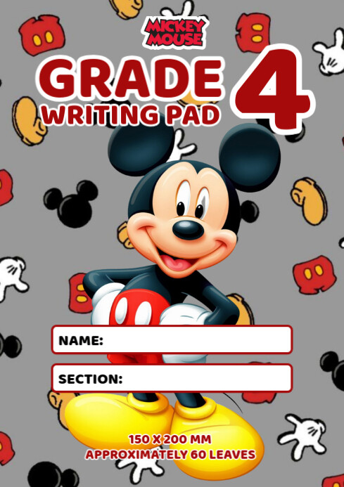 Copy of Mickey Mouse Grade 4 Writing Pad Cover Template | PosterMyWall