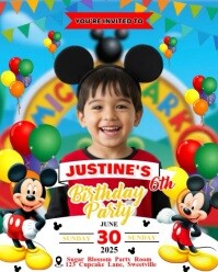 MICKEY MOUSE THEME BIRTHDAY PARTY INVITATION CARD FOR KIDS Instagram Portrait template