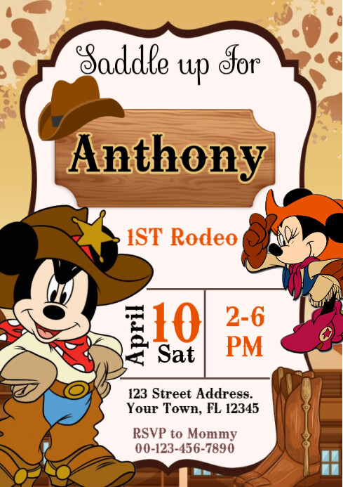 Cowboy Mickey Party Invitation