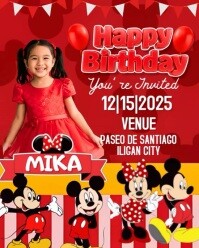 Micky Mouse Birthday Invitation Video Instagram Portrait template
