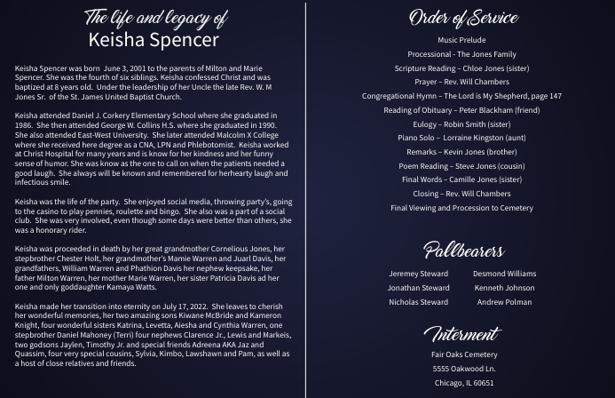 Funeral Program Inside Design Midnight Funeral Program Inside Large Booklet Template | PosterMyWall
