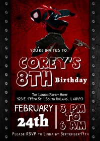 Miles Morales Kids Party Invite A6 template
