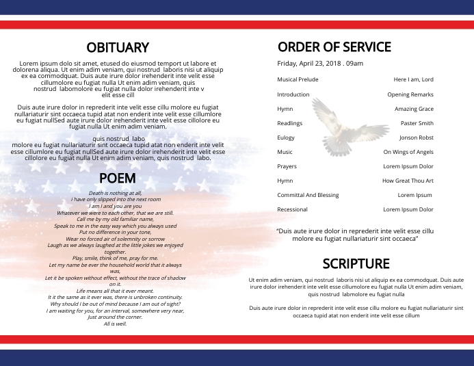 Military Army Funeral Program Template Volante (Carta US)