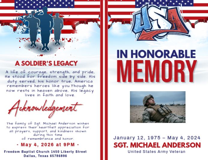Military Soldier Funeral Flyer Template | PosterMyWall