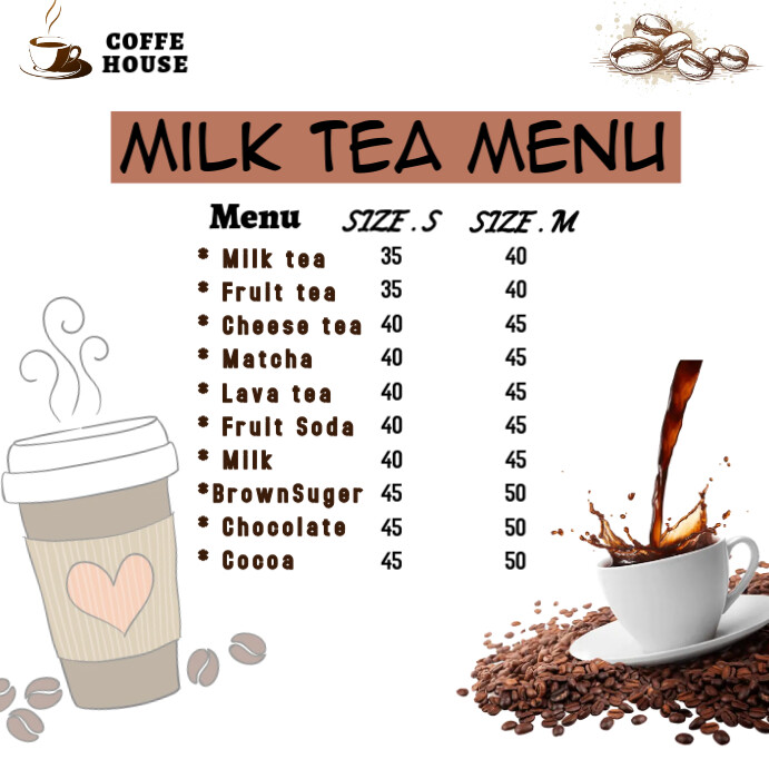 Milk Tea Menu, Milk Tea Menu Board, Milk Tea Template | PosterMyWall