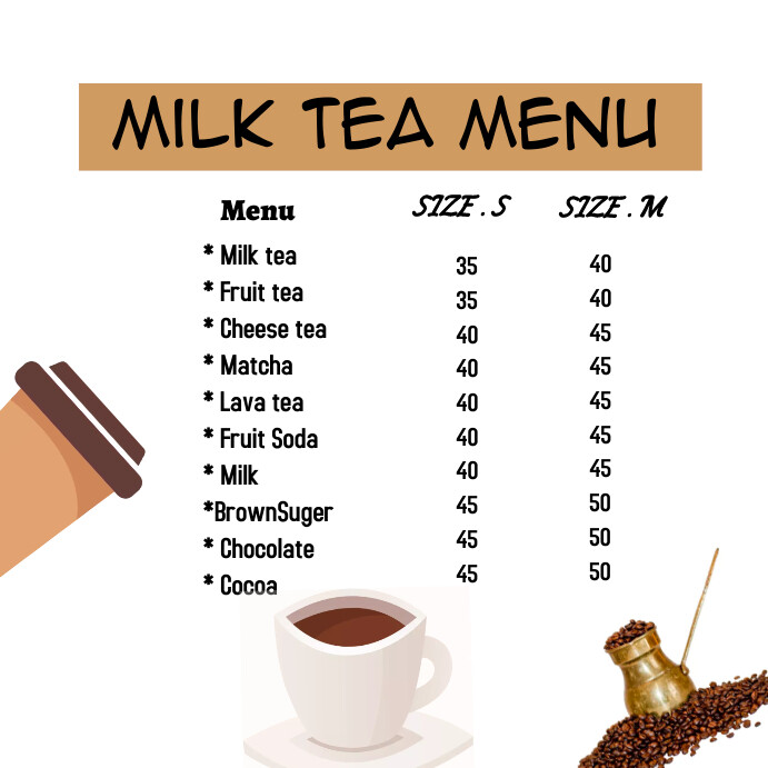 Milk tea menu Template | PosterMyWall