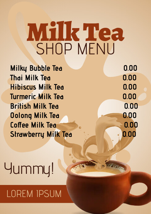 Plantilla de Milk Tea Menu Template | PosterMyWall