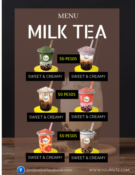 Pure Tea Menu MILK TEA MENU TEMPLATE เทมเพลต | PosterMyWall