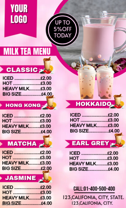 Milk tea menu template design | PosterMyWall