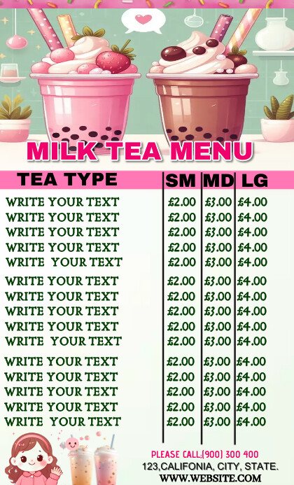 Milk tea menu template design | PosterMyWall