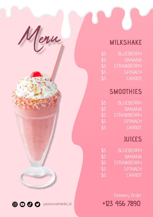 Milkshake and Drinks Restaurant Menu Poster T Template | PosterMyWall