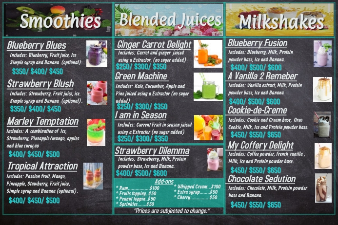 milkshake/ smoothie Menu Template | PosterMyWall