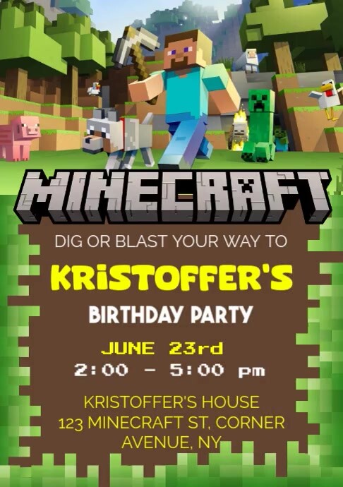 Minecraft Design Bday Minecraft Birthday Design Template | PosterMyWall