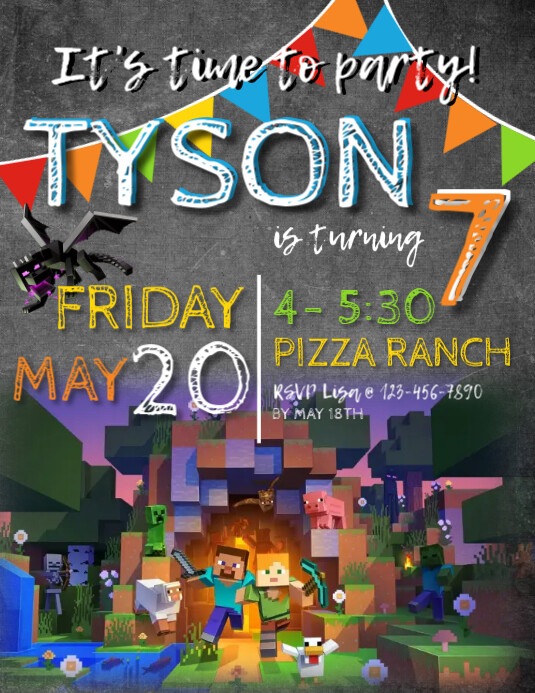 Minecraft Design Bday Copy of Minecraft Birthday | PosterMyWall