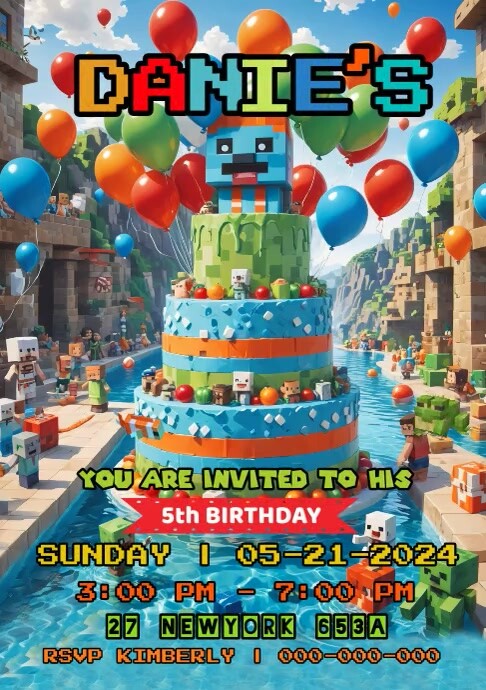 Minecraft Birthday invitation A4 template