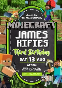 Minecraft Birthday Invitation A1 template