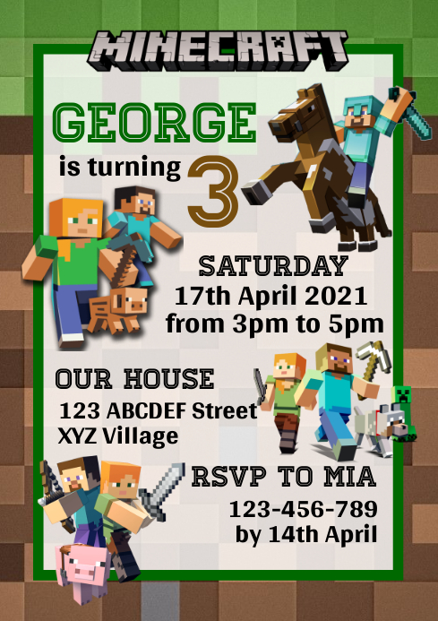 Modele Invitation Anniversaire Minecraft Postermywall