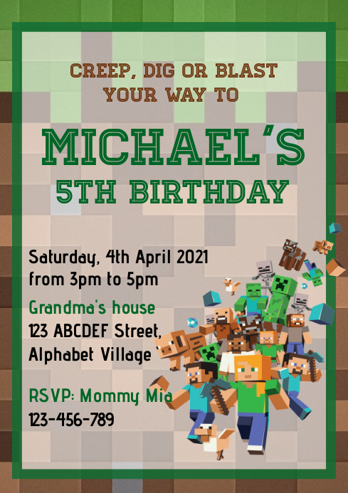 minecraft birthday invitation template postermywall