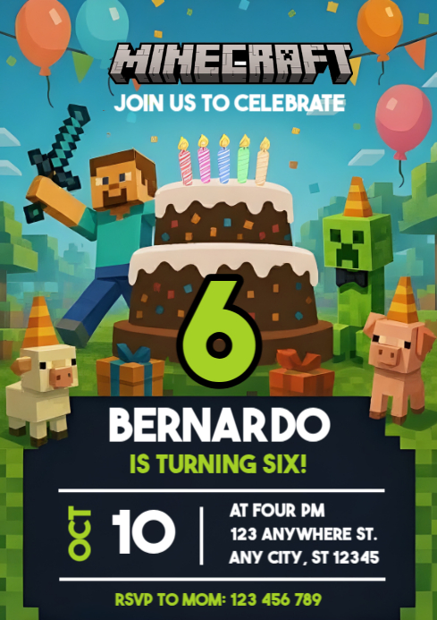 Minecraft Invitation Sample Szablon Minecraft Birthday Party Ulotki | PosterMyWall