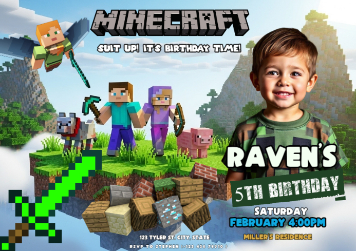 Minecraft Birthday Party A4 Template | PosterMyWall