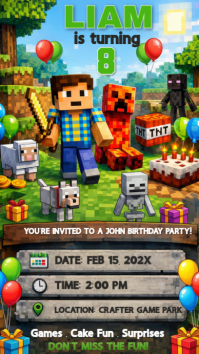 Minecraft Birthday Party Instagram Story template